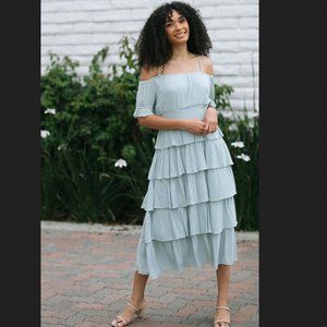 Morning Lavender Zhina Tiered Off the Shoulder Ruffle Midi Dress
